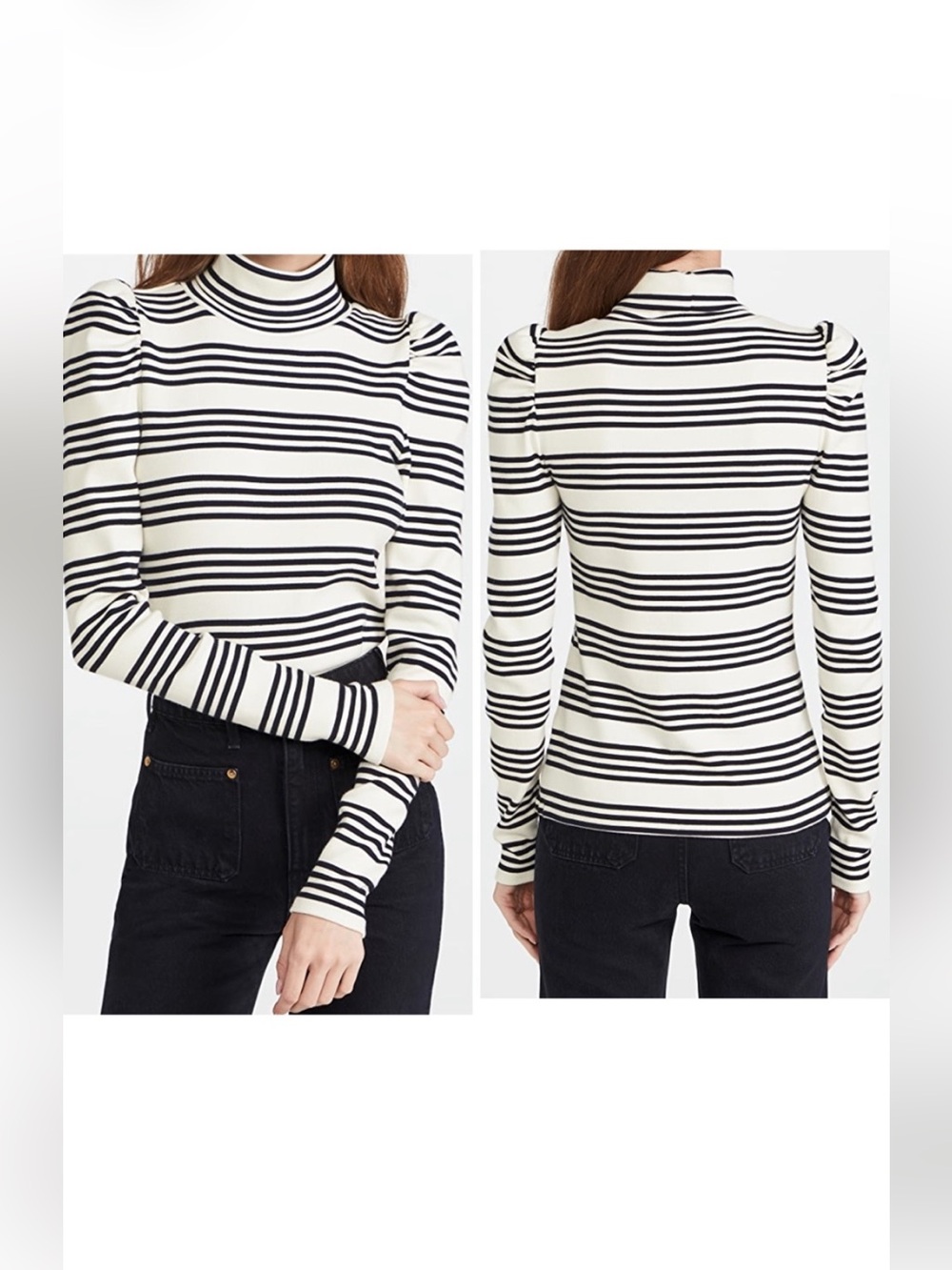 NWT Veronica Beard Black and White Stripped Cedar Pima Cotton Turtleneck XS